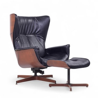 Plycraft Mid Century Walnut Mr. Chair with Ottoman - mcm 
