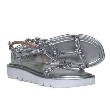 Stuart Weitzman - Silver Metallic Braided Strap Platform Sandals Sz 11