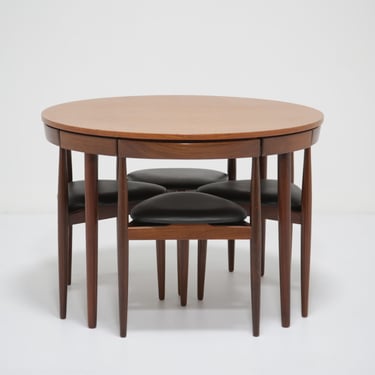 Vintage Danish Teak Dining Table and Chair Set “Roundette” by Hans Olsen for Frem Rojle, 1950s.