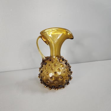 Vintage Amber Hobnail Glass Vase 