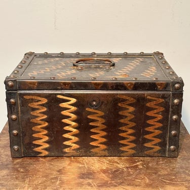 Antique Japanned Copper Flash Strong Box - Rare Industrial Design - Copper Oxide Decor - Turn. of the Century Antiques - Utility - No Key 