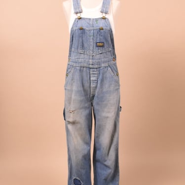 Light Wash 70s Overalls with Cool Repairs By Oshkosh, S/M