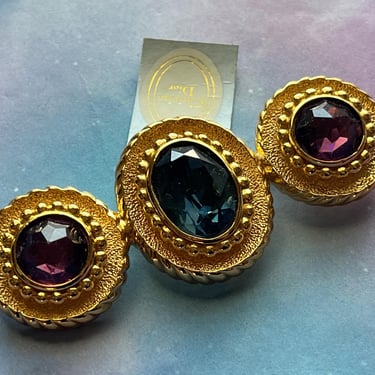 vintage Christian Dior brooch designer jeweled collar lapel pin new old stock 