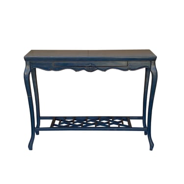 Chinese Distressed Blue Lacquer Apron Curve Legs Console Side Altar Table cs7760E 
