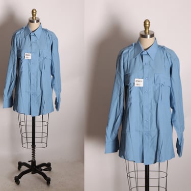 Deadstock 1980s Blue Long Sleeve Button Down Uniform Police Ranger Shirt by Duty Plus by Elbeco -L 