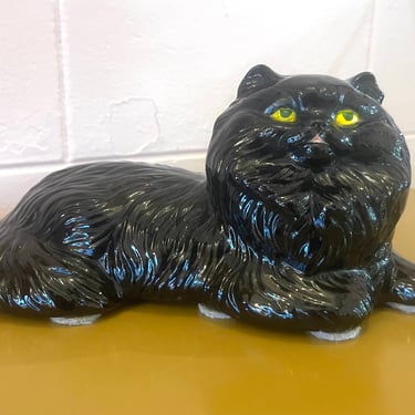 Vintage 1960s Mid Century Modern Persian Black Cat Ceramic 