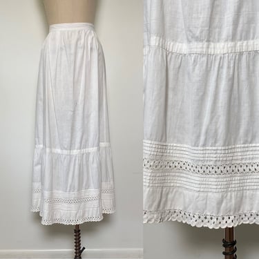 Antique 1900s Petticoat Edwardian Skirt White Cotton 