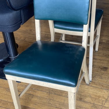 Green Vinyl and Tan Metal Chair