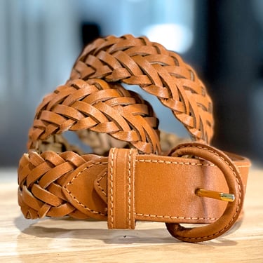 VINTAGE: Brown Woven Leather Belt - Accessory - Belt - SKU 