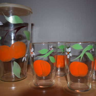 Midcentury Orange Juice Set with Pitcher and Glasses 