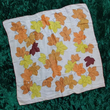 Pretty Vintage 50s 60s Yellow & Orange Fall Leaves Square Scarf 