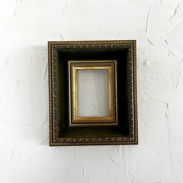Vintage Art Frame | Wood Picture Frame | Green Velvet Border | Wall Art Frame 
