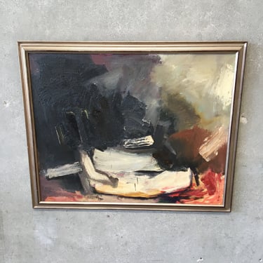 Mid Century Abstract Painting Oil on Canvas Signed D. Fox '61