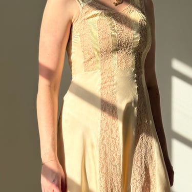 1940's Cream Silk Slip with Cream Lace