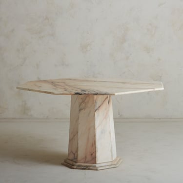 Pink Marble Dining Table with Octagonal Top + Pedestal Base, France 20th Century