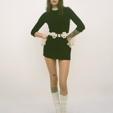 Vintage 1960s 60s Bobbie Brooks Wool Double Knit Mod Monochrome Micro Mini Dress 