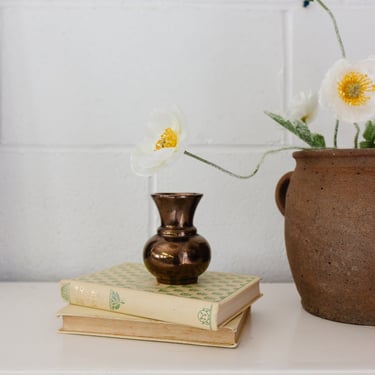 midcentury english prinknash pottery bud vase with rare metallic bronze glaze