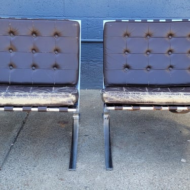 Mid-Century Barcelona Style Leather Lounge Chairs 