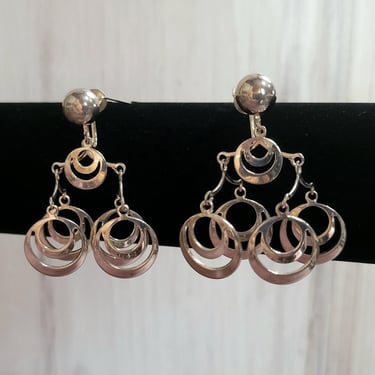 Silver Kinetic Chandelier Mobile Earrings, Vintage Screwback Jewelry 