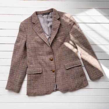 plaid wool jacket 80s vintage Land's End Harris Tweed brown plaid blazer 