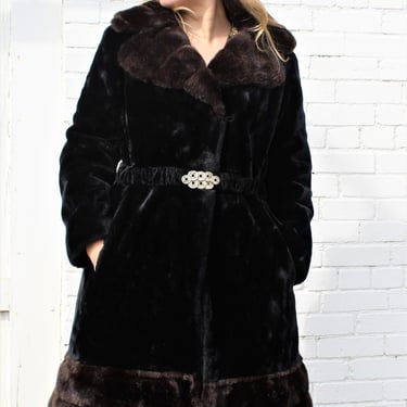 Faux Fur Coat, Vintage 1970s Borgazia, Fake Fur Coat, Medium Women, Black Faux Fur 