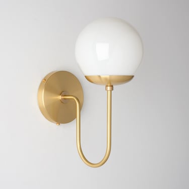 Bottomless Globe Hand-Blown Glass - Arched arm wall sconce - Country modern lighting - Brass Fixture 
