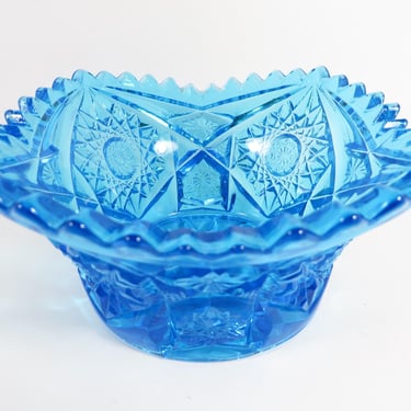 Vintage L.E. Smith Hobstar Turquoise Glass Bon Bon Candy Dish 