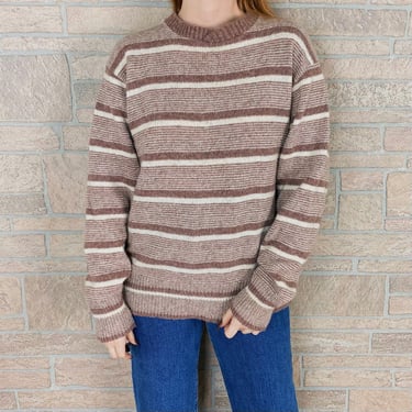 70's Shetland Wool Striped Knit Pullover Sweater 