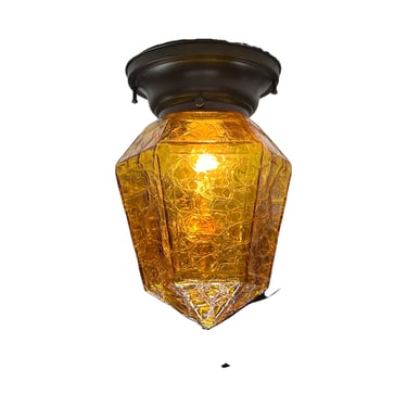 1920’s amber crackle glass semi flush light #2414 