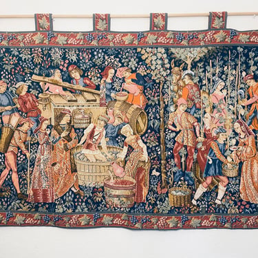 Vintage French Tapestry Panel of The Grape Harvest, Wall tapestry 