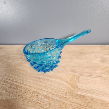 Blue Glass Hobnail Handled Bowl 