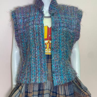 Vtg 70s 80s fiber art to wear woven knit vest wearable art M Fiberworks Linda Phillips 