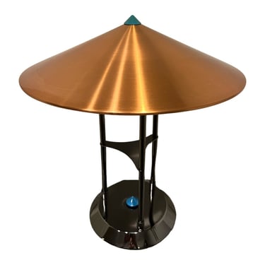 1980s Postmodern ufo flying saucer copper chrome desk table lamp modern 