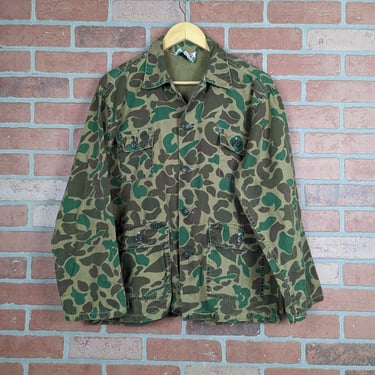 Vintage 70s 80s Camouflage Suit ORIGINAL Button Down Hunting Shirt - Medium / Large 