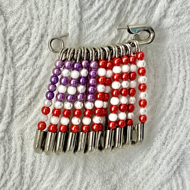 American Flag Pin, Beads, Safety Pin Jewelry, Red White and Blue, Vintage Stars and Stripes Pin 