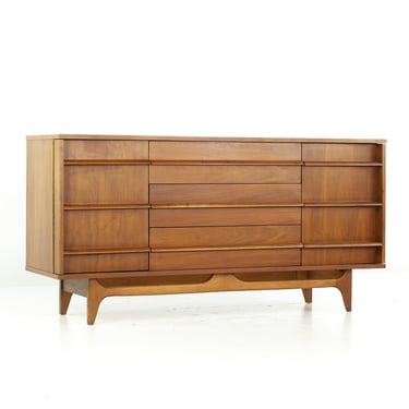 Young Manufacturing Mid Century Curved Walnut Front Credenza - mcm 