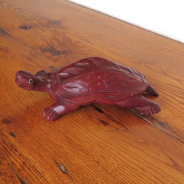 Vintage Hand Carved Turtle Tortoise Figurine Rosewood Glass Eyes 