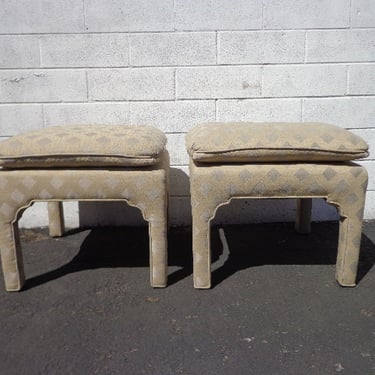 2 Stools Bench Bed Pair of Ottoman Parsons Benches Seating Ottomans Chair Hassock Footstool Chinoiserie Asian Boho Hollywood Regency Chic 