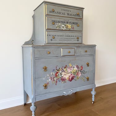 NEW - Vintage Painted Chest of Drawers, Antique Dresser, Romantic Furniture, French Country, Floral Farmhouse Bedroom 