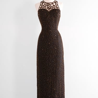 Stunning 1990's Bronzed Beauty Beaded Gown by Scala / M