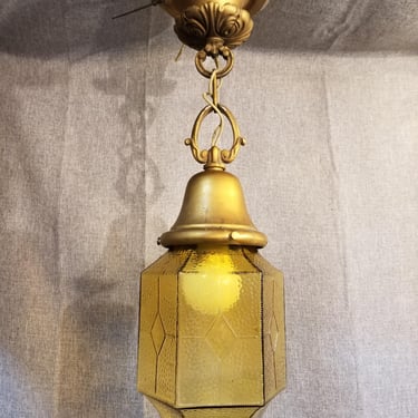 Antique Pendant Light with Amber Acorn Shade