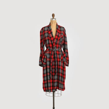 Vintage 50s red plaid cotton Robe house coat 