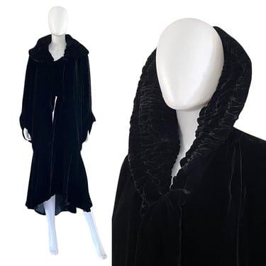 1910s Black Velvet Poiret Style Cocoon Coat - 1910s Opera Coat - Edwardian Velvet Coat - 1920s Evening Coat - 1920s Womens Coat | One Size 