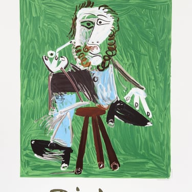 Homme a la Pipe Assise sur un Tabouret by Pablo Picasso, Marina Picasso Estate Lithograph Poster 