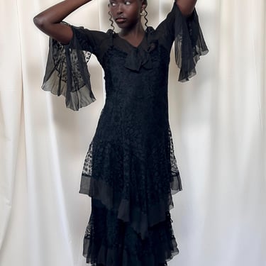 Vintage 1920’s Flapper Layered Chiffon & Lace Dress 