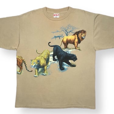 Vintage 90s Wild Gear Big Cats Lion, Panther, Cheetah, and Tiger Wrap Around Nature Style Graphic T-Shirt Size XL 