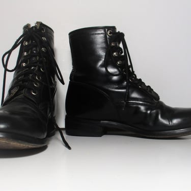Vintage 1990s Justin Lace Up Roper Boots, Size 6D Men, 7.5 Women, black leather western boots 