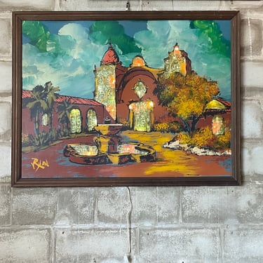 Van Ryan Lighted Spanish Mission Midcentury Painting