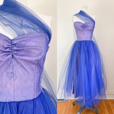 Vintage 1950s Blue & Purple Prom Dress / XS 