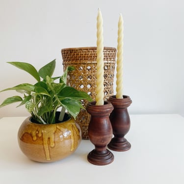 Pair of Turned Wood Candle Holders